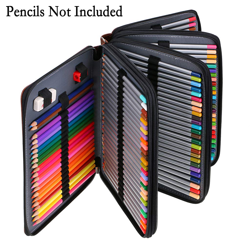 BTSKY 200 Slots Colored Pencil Organizer - Deluxe PU Leather Pencil Case