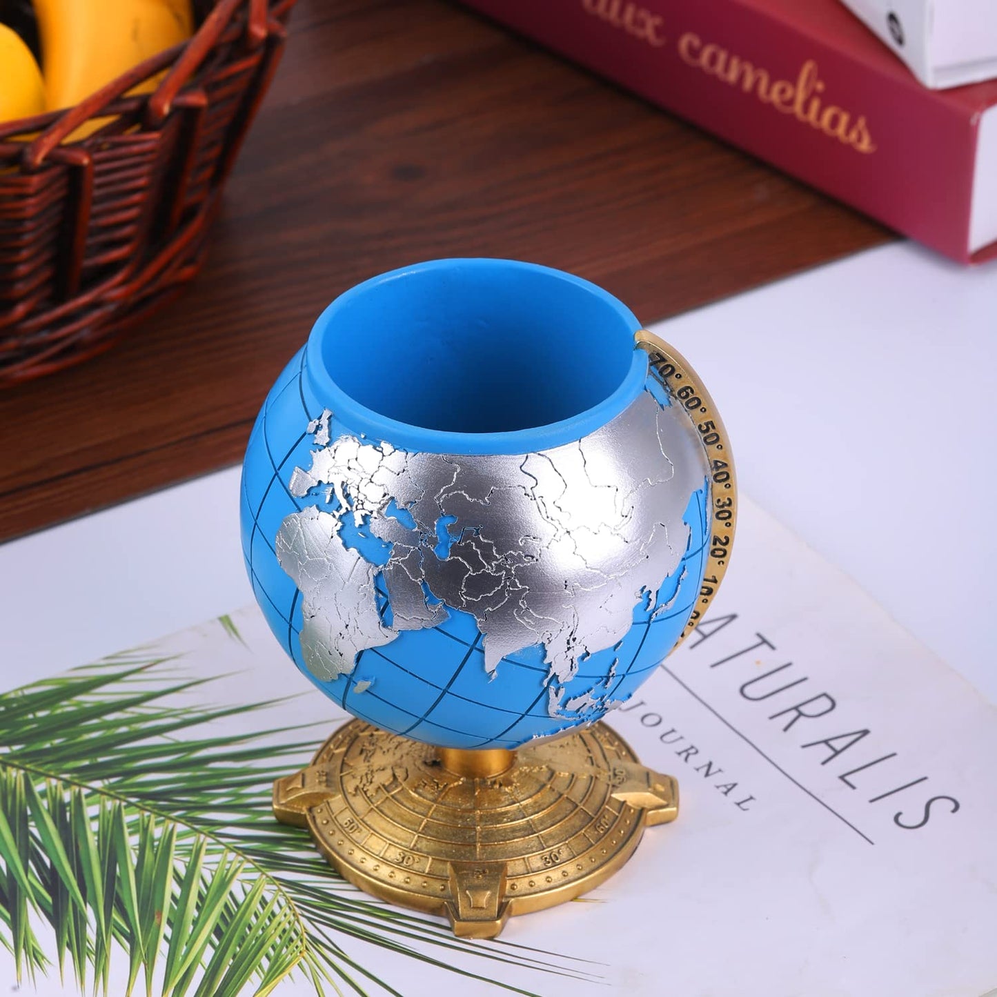 Globe Pen Holder Desk Organizer Classic Staionary School Suppliers Blue