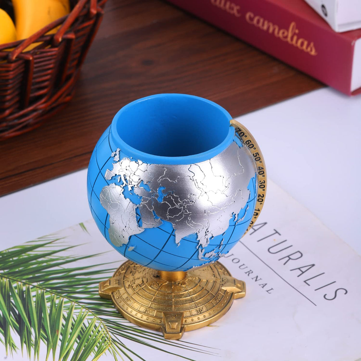 Globe Pen Holder Desk Organizer Classic Staionary School Suppliers Blue