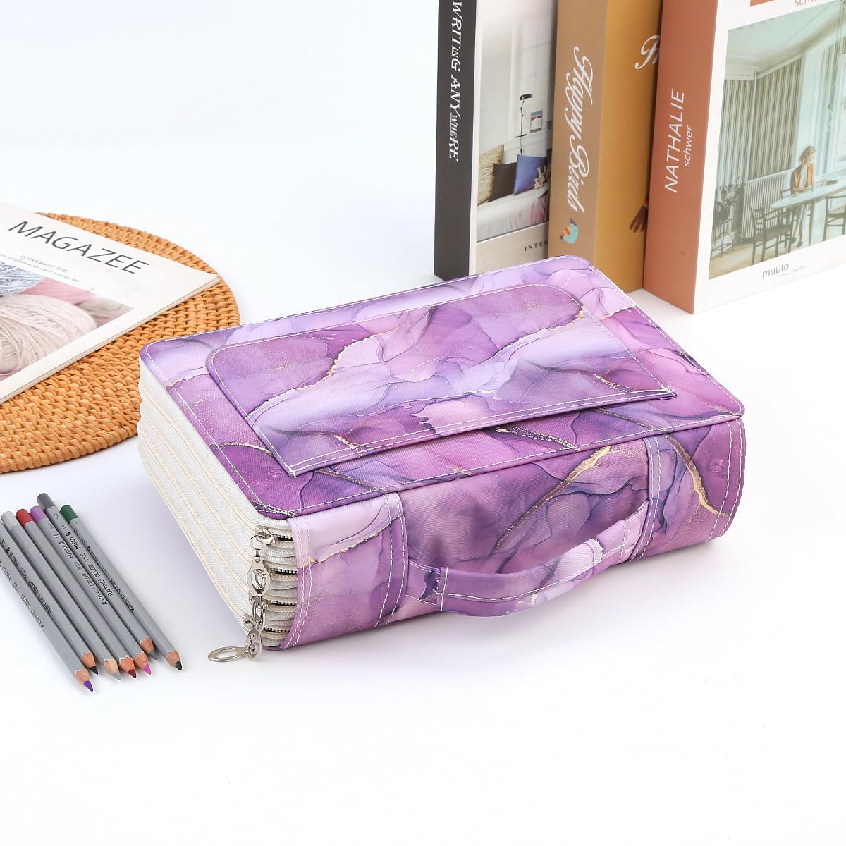 Lbxgap 200 Individual-Slots Pencil Case 4-Layer Zipped Holder w/Handle