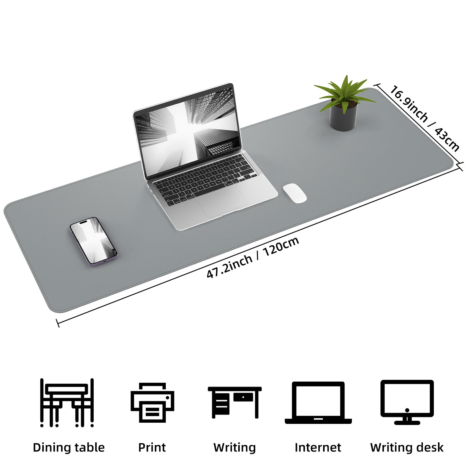 AFIING Leather Desk Pad Protector, 47" x 17" Large Desk Mat with Natural Cork & PU Leather, Mouse