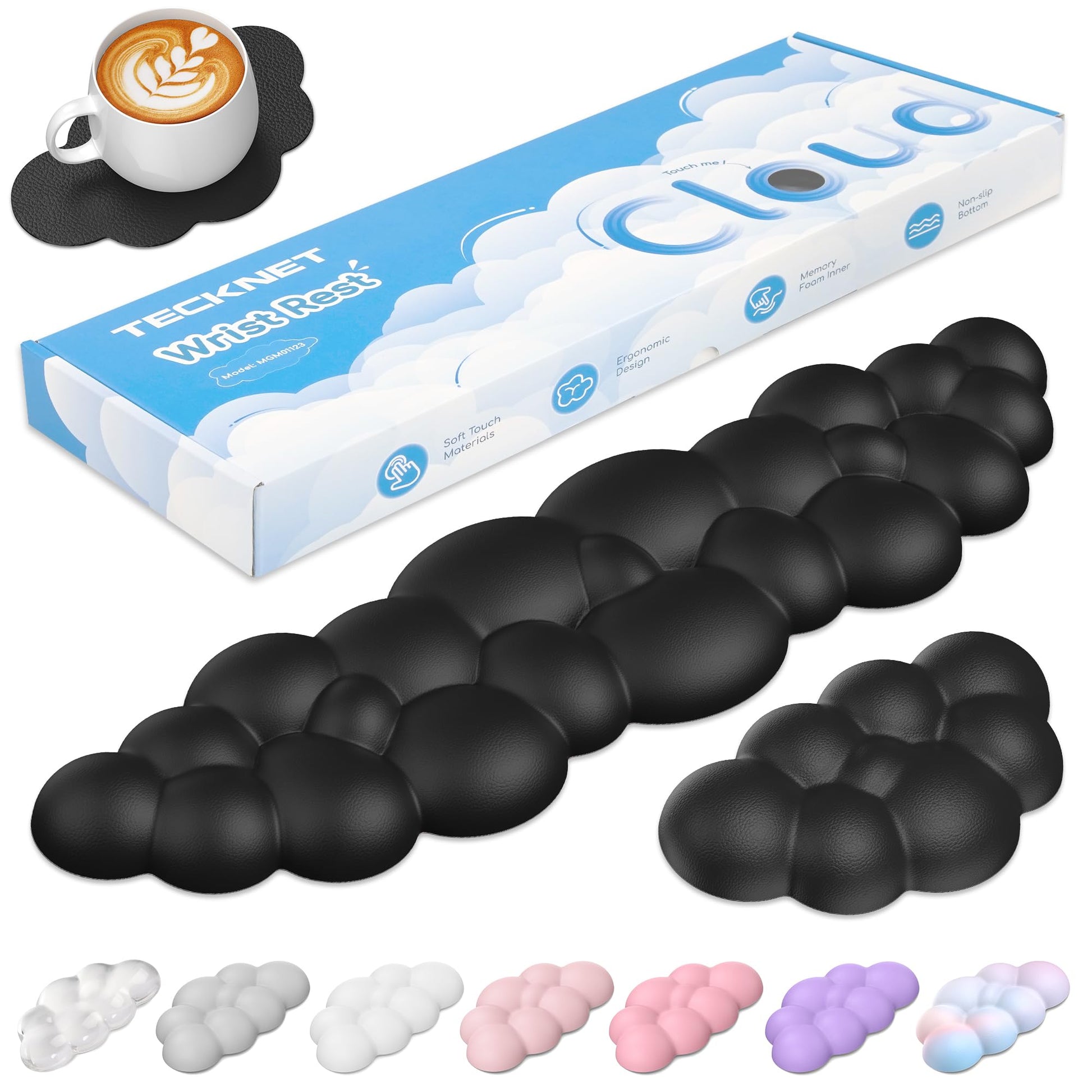 TECKNET Cloud Keyboard Wrist Rest Set, Cloud Wrist Rest with Non-Slip Base, PU Leather Wrist Pad