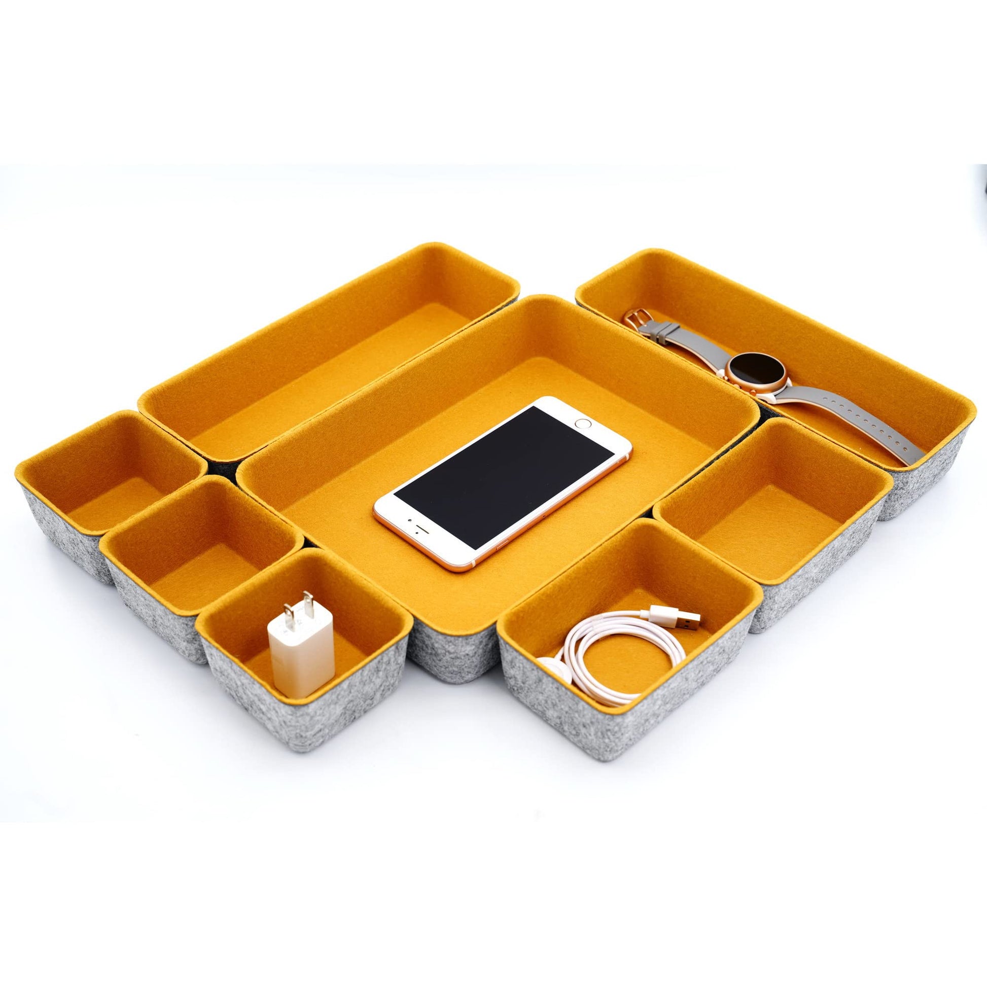Welaxy 8-Piece Felt Drawer Organizers Curry Desk Tray Makeup Storage