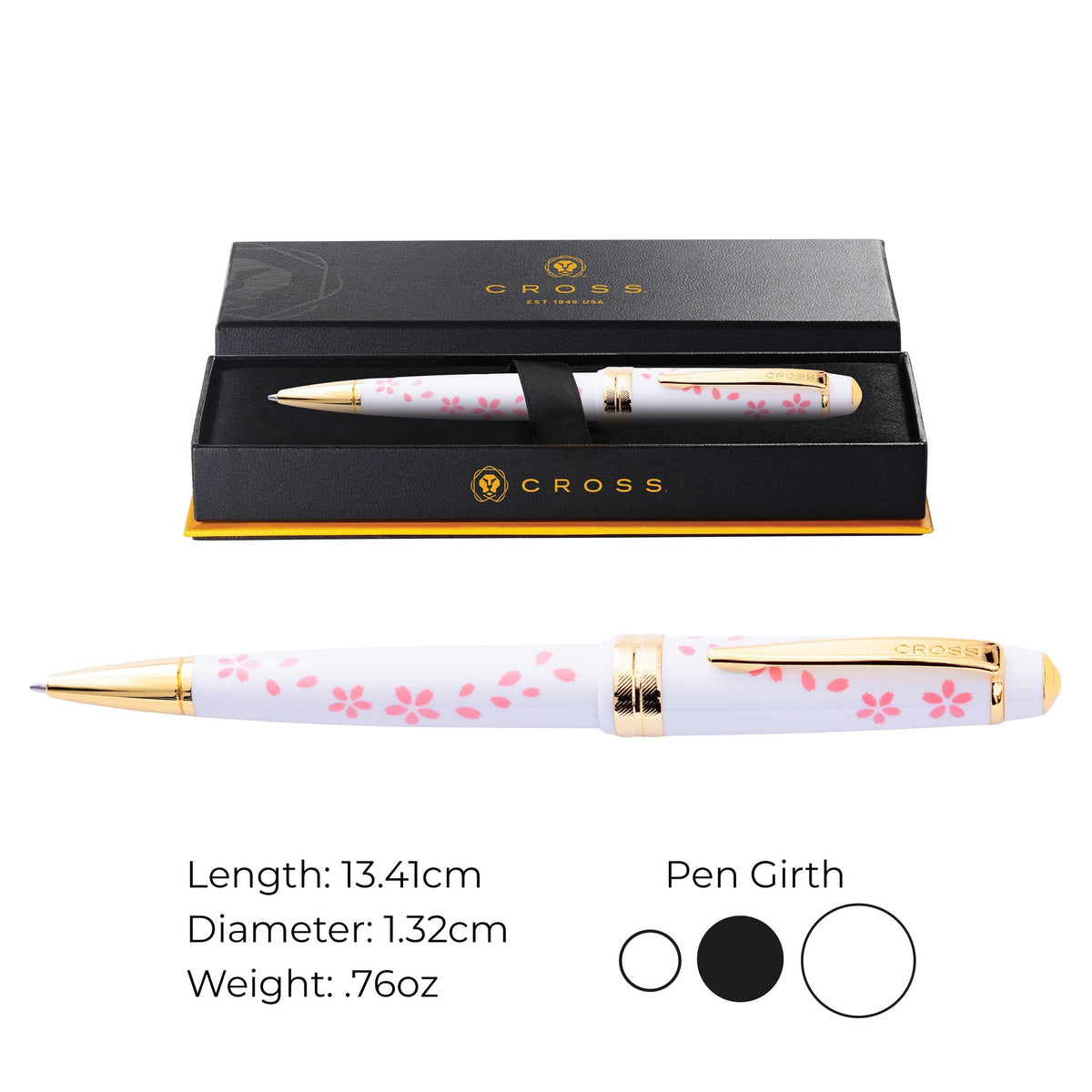 Cross Bailey Light Cherry Blossom White Ballpoint Pen, Black Ink