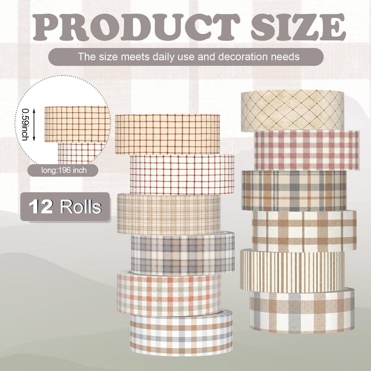 YooNotee 12 Rolls Floral Washi Tape Set,Retro,Plaid