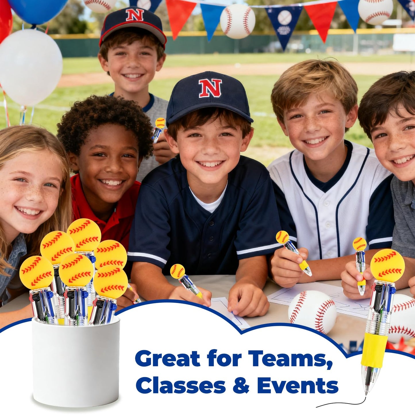 Zhirlyn Softball Party Favors Softball Pens Mini Multicolor Pen in One Cute Fun 4-in-1 Pens Bulk