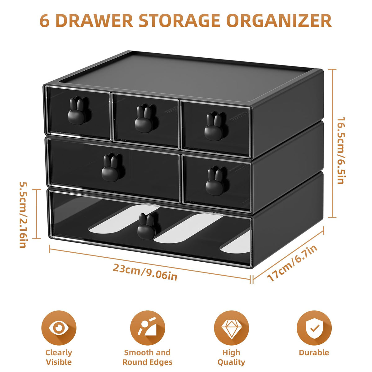Marbrasse Desk Organizer with 6 Drawers, 3 Tier Stackable Storage Drawers Plastic Makeup Storage
