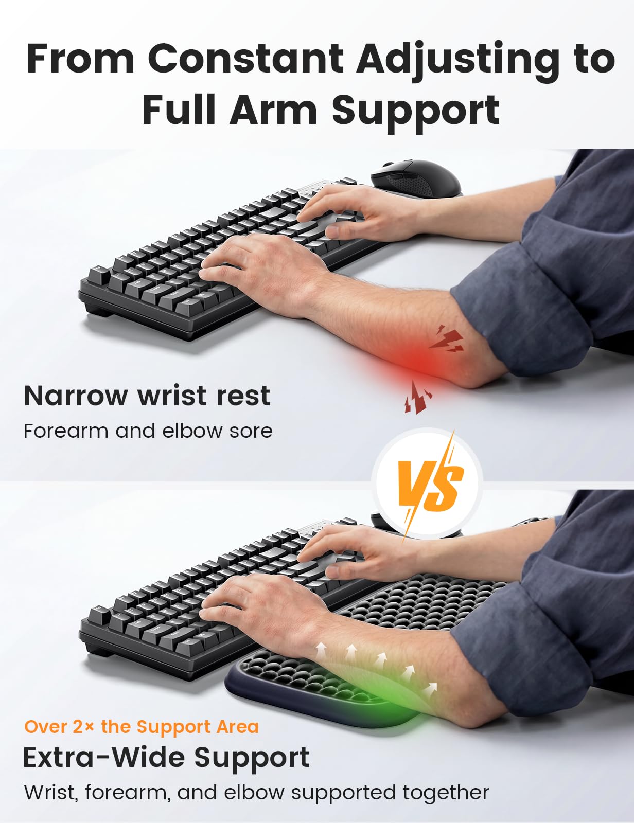 Vaydeer Extra Large Wide Wrist Rest Set for Keyboard and Mouse, Computer Ergonomic Wrist Support