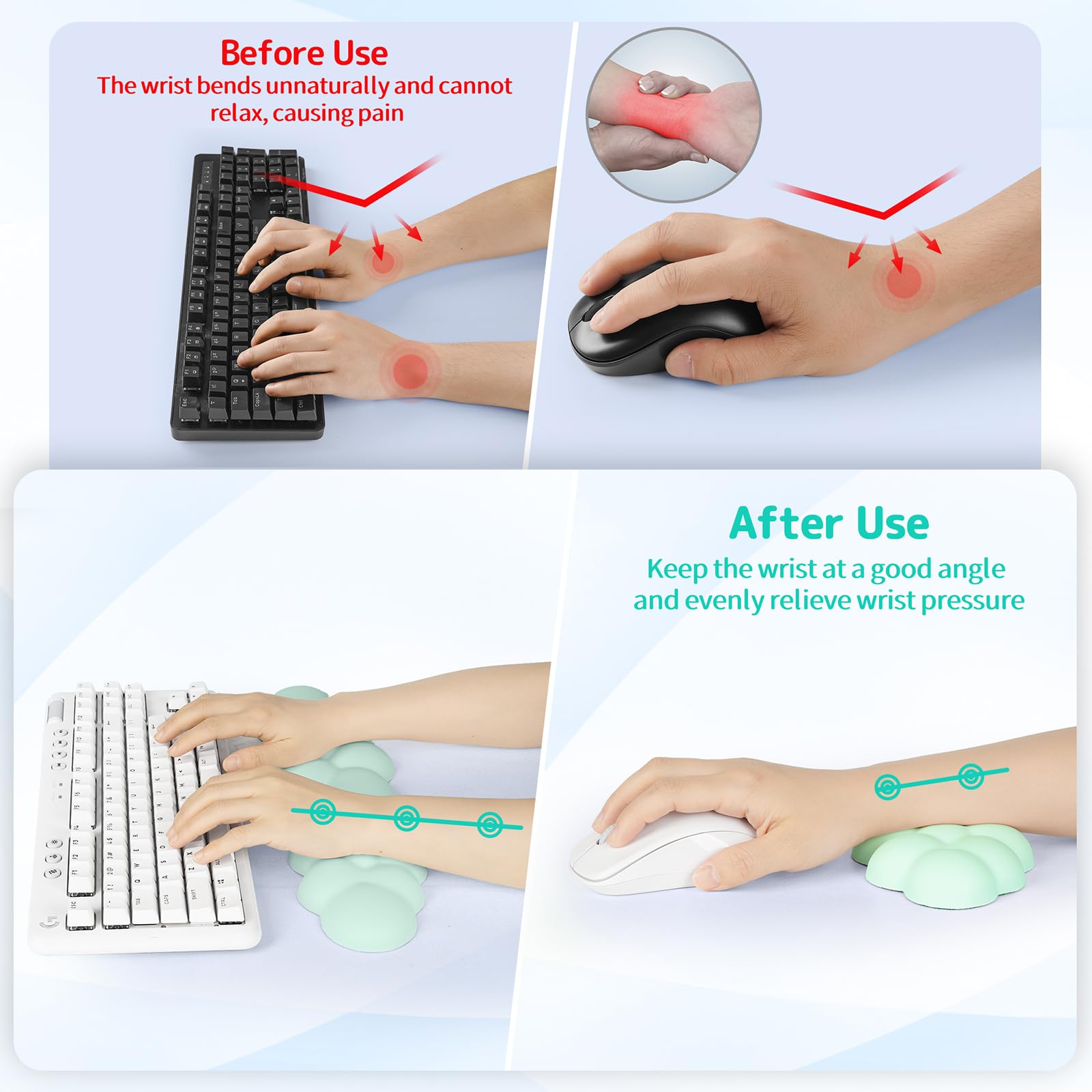 Sushret Cloud Wrist Rest Keyboard, Cloud Keyboard Wrist Pad Set with PU Leather Memory Foam, Cute