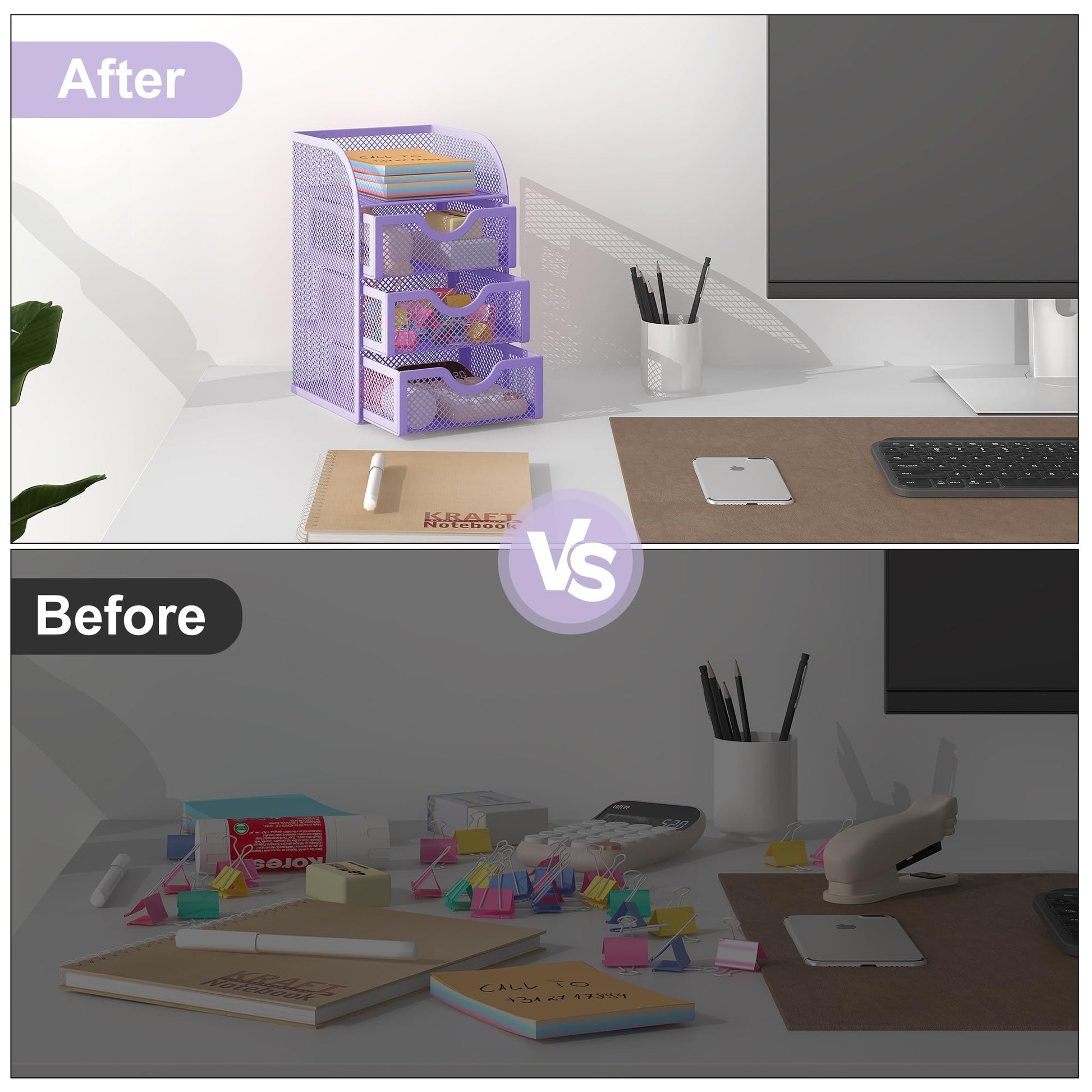 EasyPAG Mesh Desk Organizer with 3 Drawer Office Desktop Organizers and Accessories Stationery