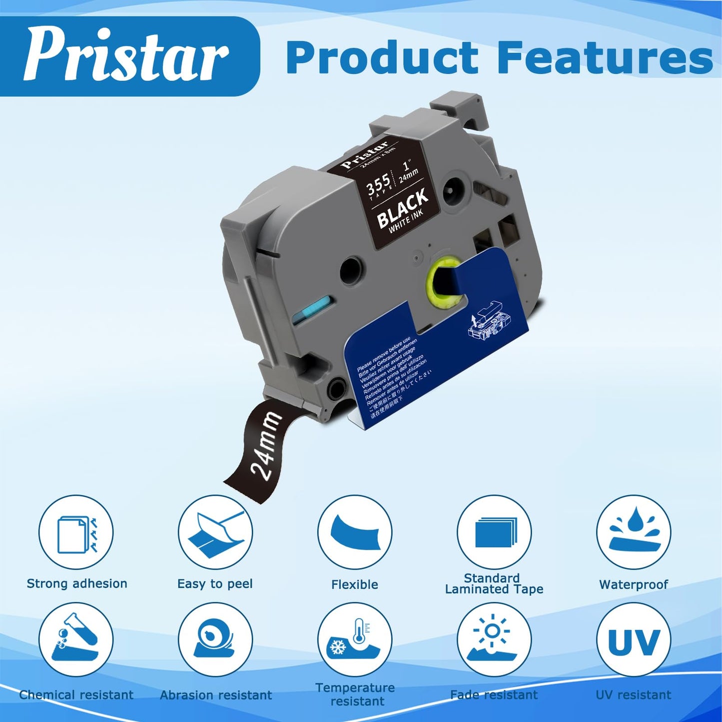 Pristar TZe-355 TZ-355 White on Black Compatible for Brother 24mm 0.94 Tape