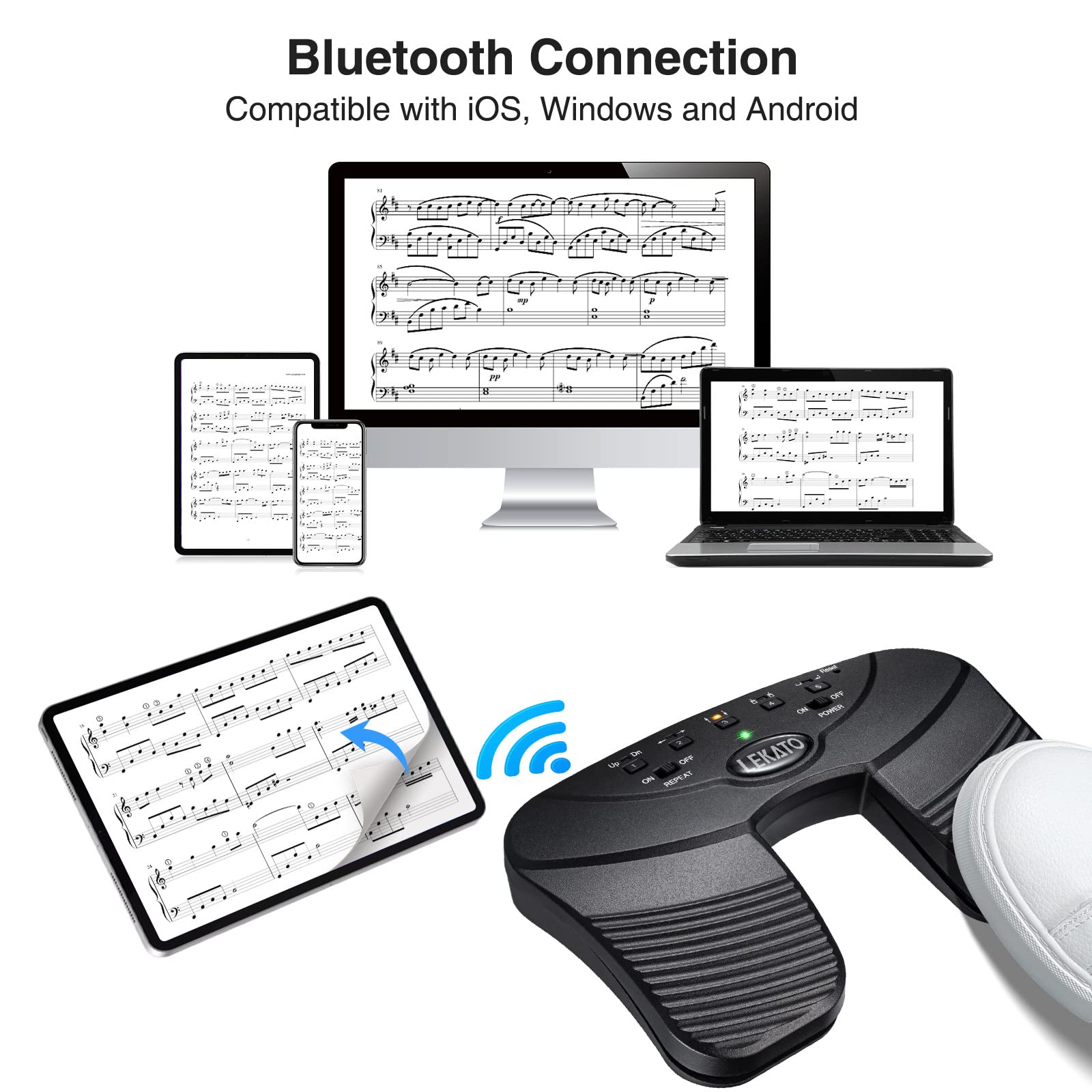 LEKATO Wireless Bluetooth Page Turner Pedal Music Page Turner Pedal for Ipad,Tablets Android IOS