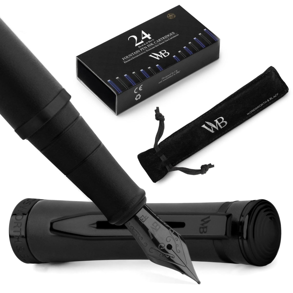 Wordsworth & Black Fountain Pen Set for Writing, Extra Fine Nib, All Black