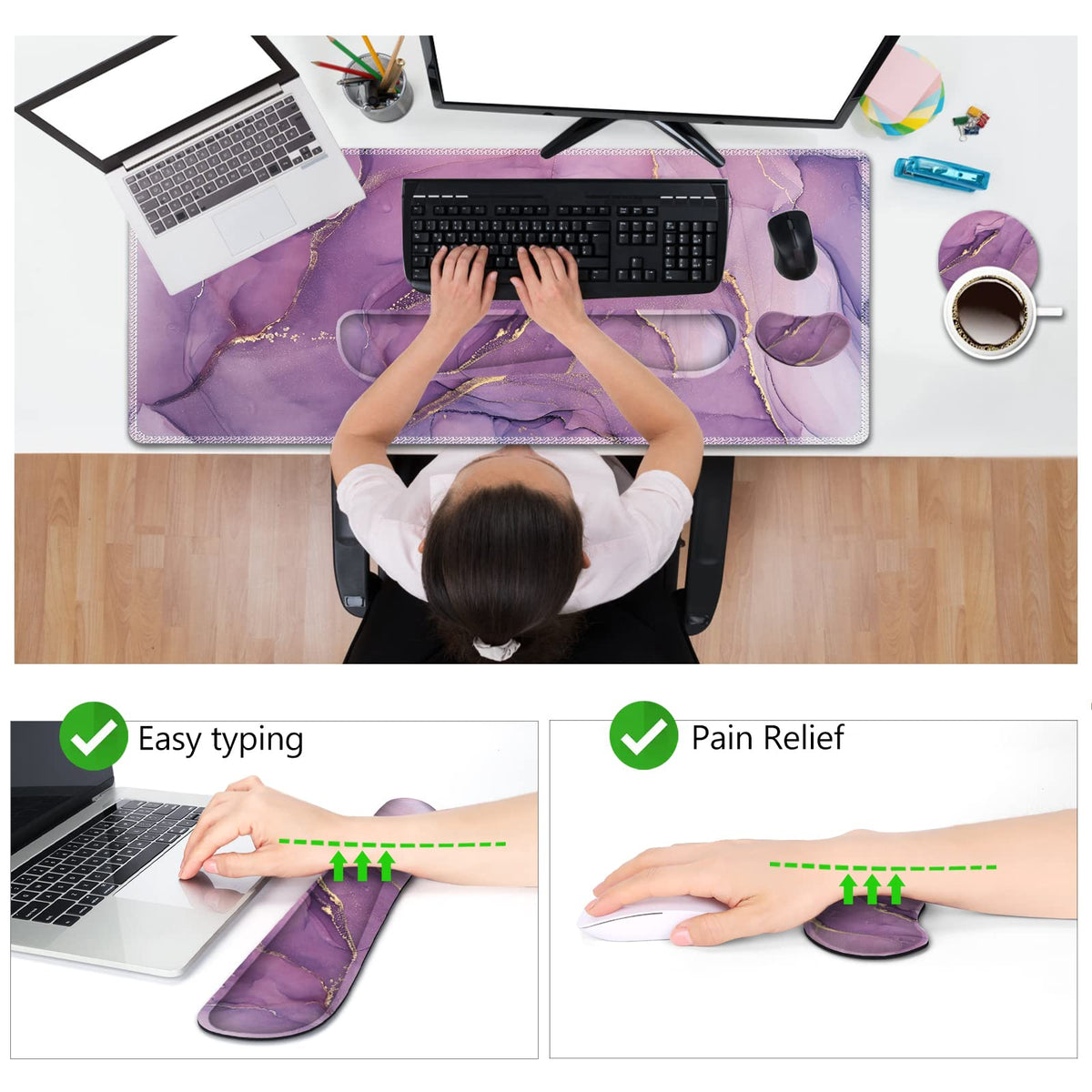 AIMSA Large Gaming Mouse Pad Set, Keyboard Wrist Rest Support Mouse Pad, Ergonomic Memory Foam