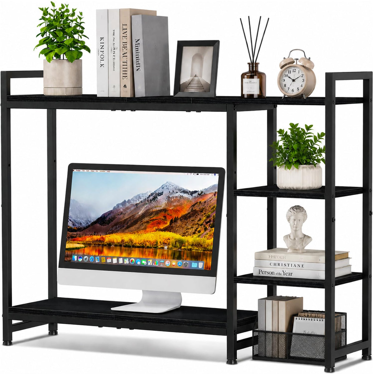 Snughome Adjustable Desk Shelf with Monitor Stand, 38.6" Desktop Organizer Hutch, Height Adjustable