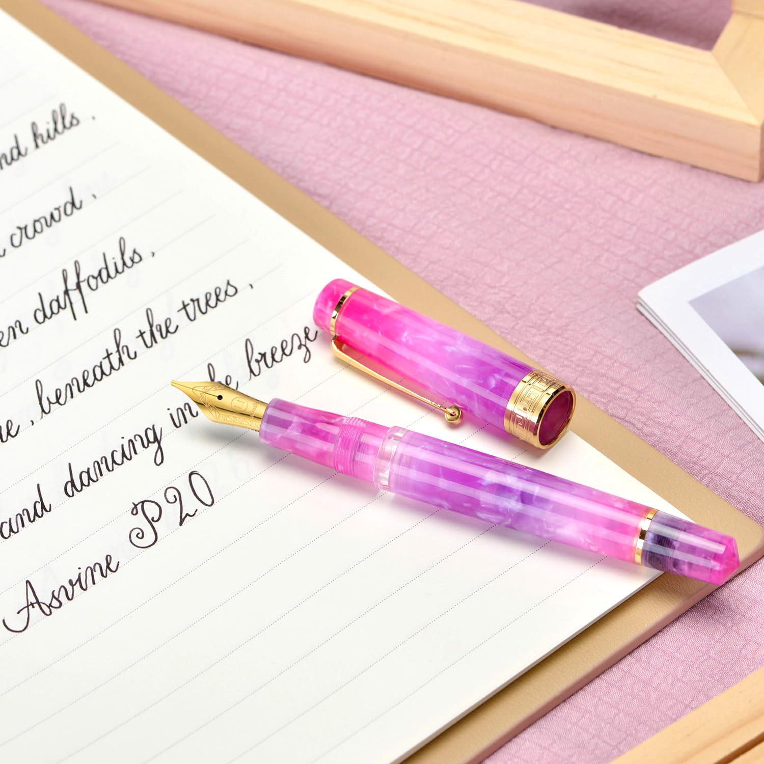 Asvine P20 Piston Fountain Pen, Stub Nib 1.1mm Calligraphy Art Drawing Gradual Purple Acrylic with