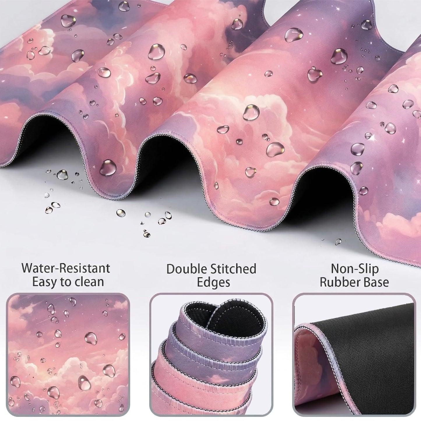 Pink Cloud Large Mouse Pad for Desk Cloud Keyboard Wrist Rest 4PCS Extended Cloud Desk Mat Pad Set