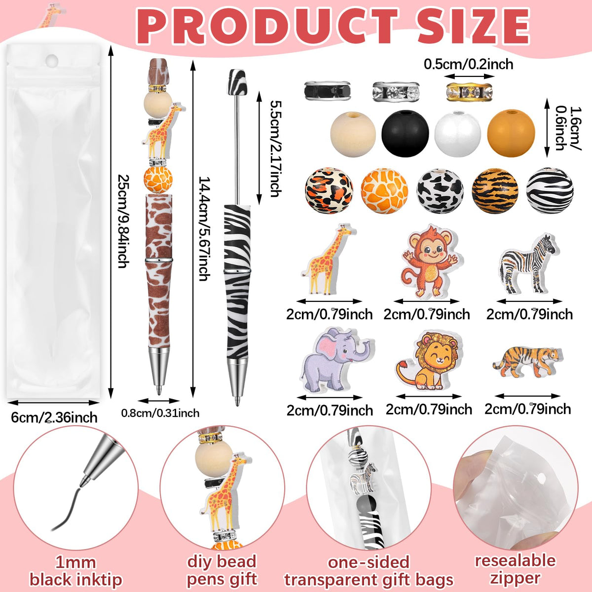 Colarr 197 Pcs Beadable Pens DIY Pen Making Kit, Jungle Animals