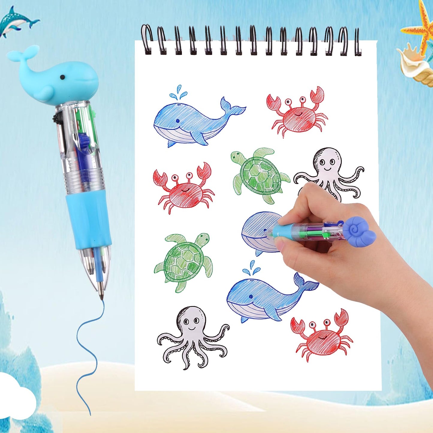 BESARME 48 Pcs Ocean Pens for Students, 4-in-1 Cute Pen Gifts