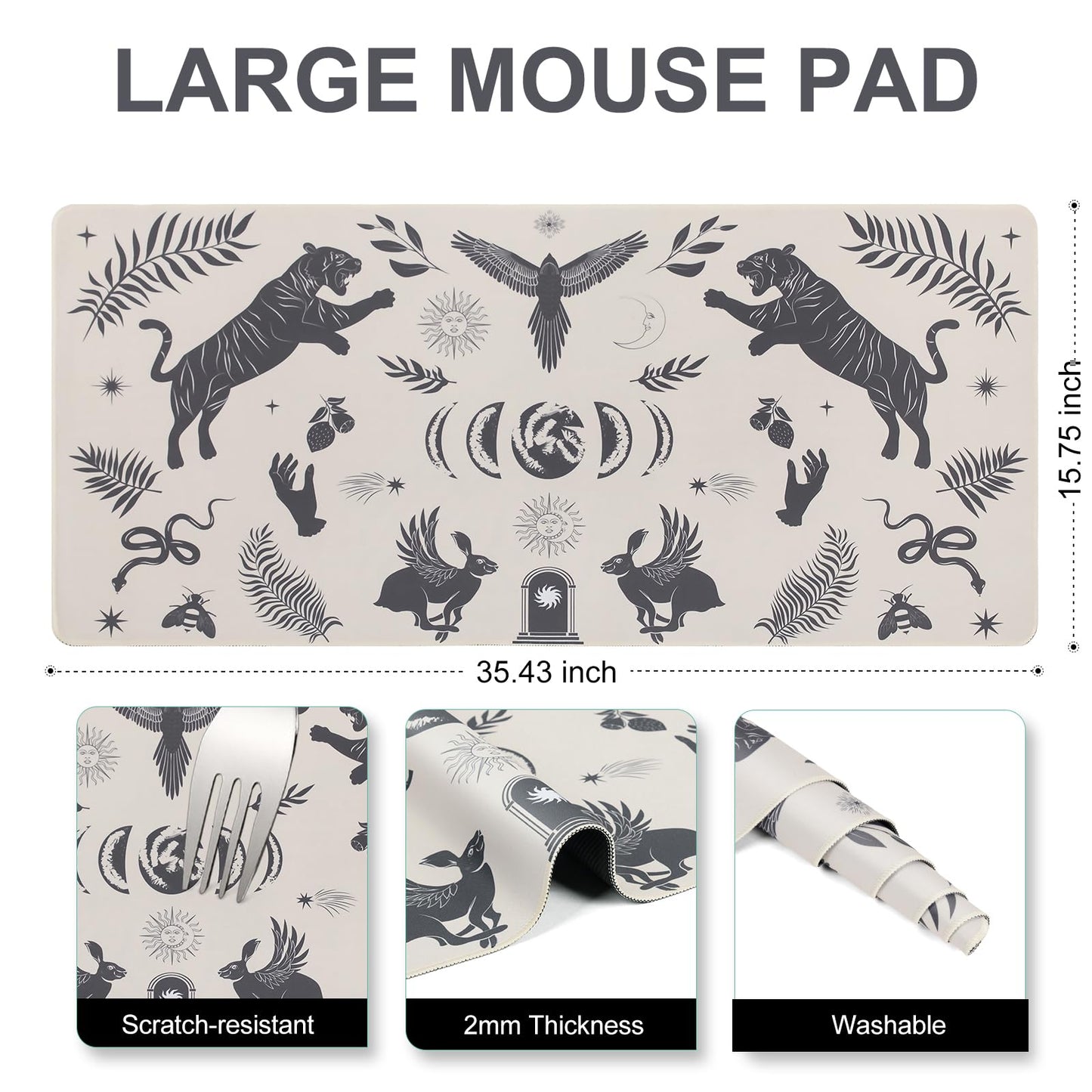 L-SPOUTTO Mystical Desk Mat for Keyboard and Mouse,XXL Gaming Mouse Pad
