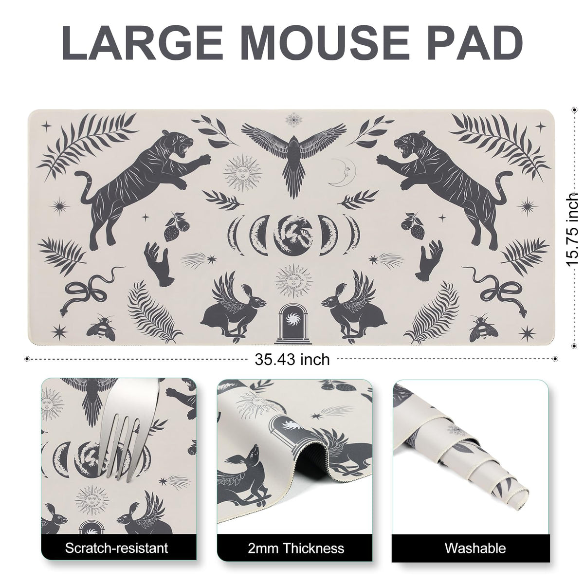 L-SPOUTTO Mystical Desk Mat for Keyboard and Mouse,XXL Gaming Mouse Pad