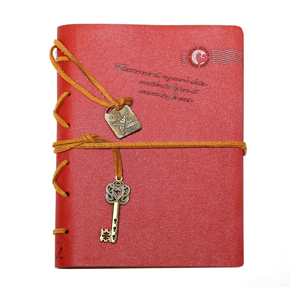EvZ Leather Writing Journal Notebook - 7" Retro Vintage Key Bound Diary, 320 Pages Unlined Kraft