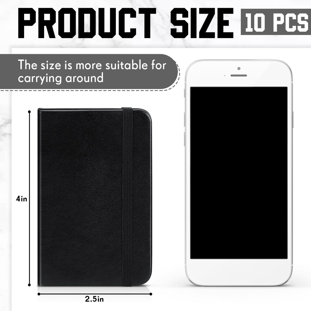 Qeeenar 10 Pcs Mini Pocket Notebook, Solid Color, Black