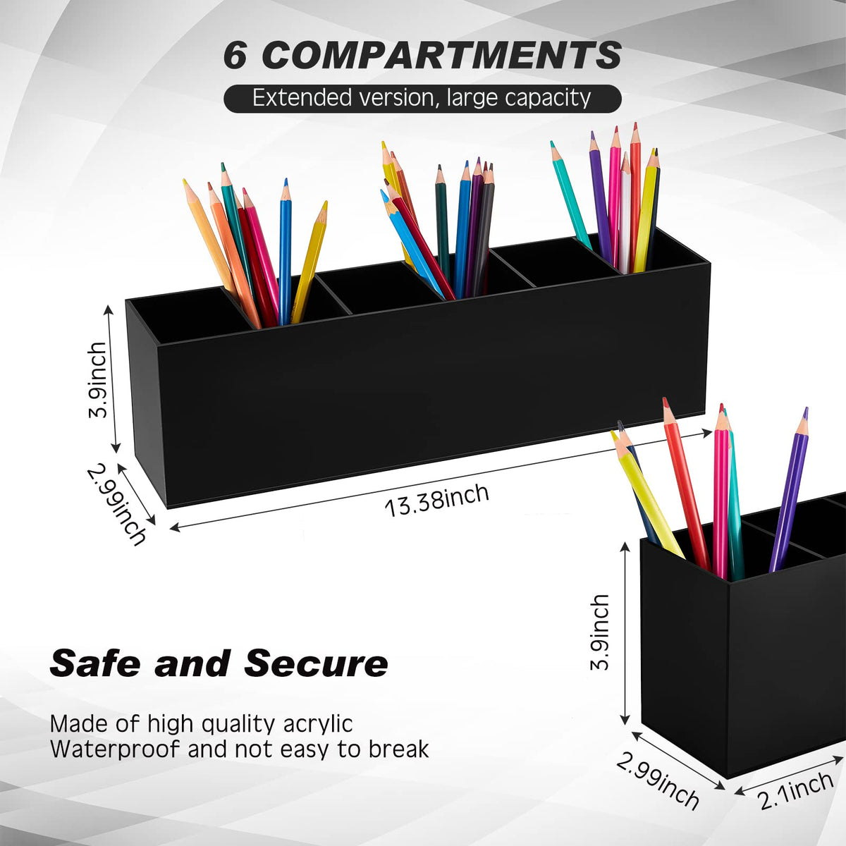 Jetec 6 Compartments Acrylic Pen Holder, Pencil Makeup Brush Holder, Black