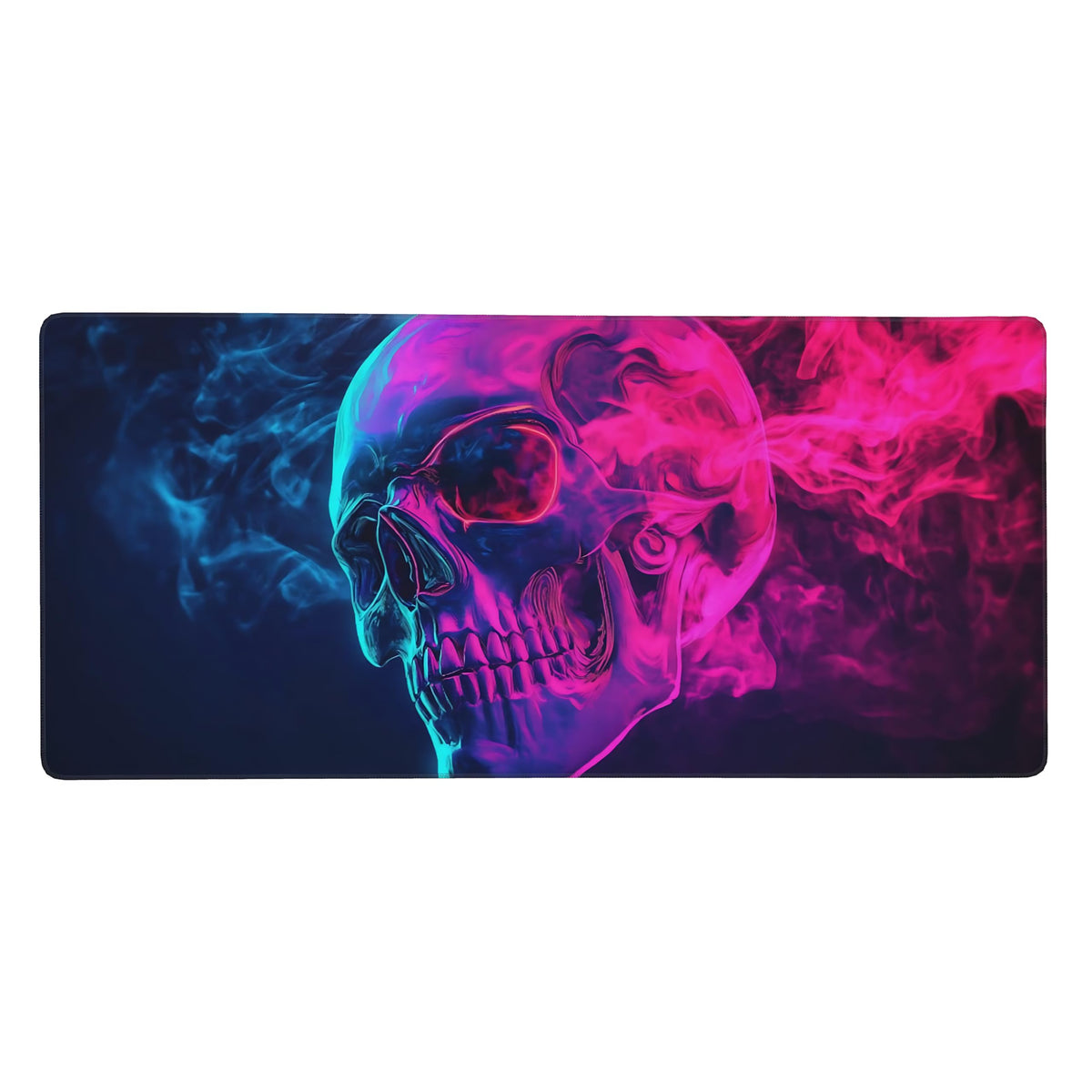 Aesthetic Skull Gaming Mouse Pad, Blue Pink Cyber Desk Mat with Anti-Slip Base & Stitched