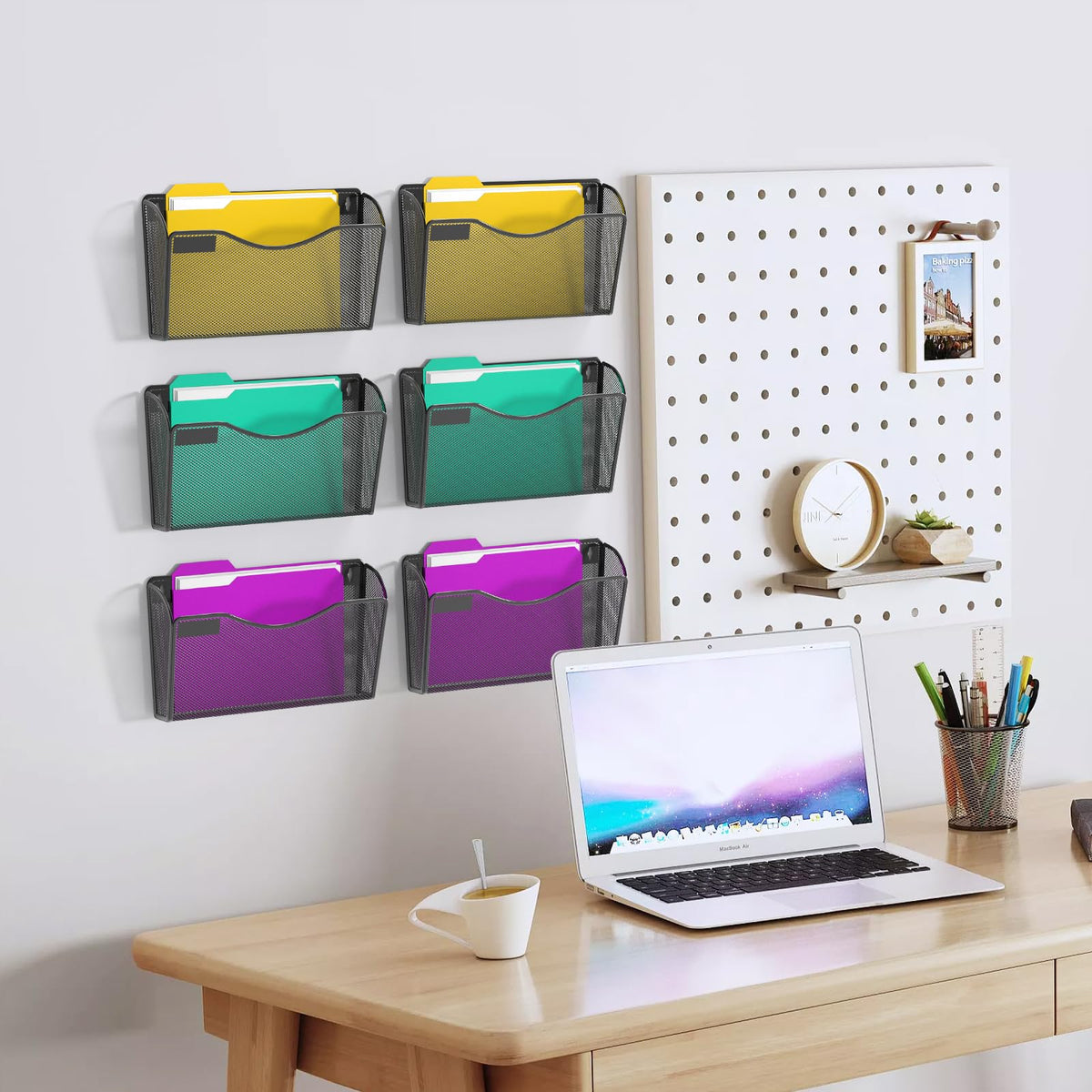 samstar 6 Pack Mesh Wall Mounted File Holder Metal Wall File Pocket Mail Organizer for
