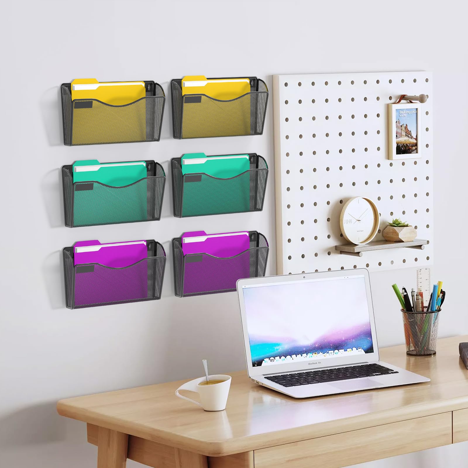 samstar 6 Pack Mesh Wall Mounted File Holder Metal Wall File Pocket Mail Organizer for