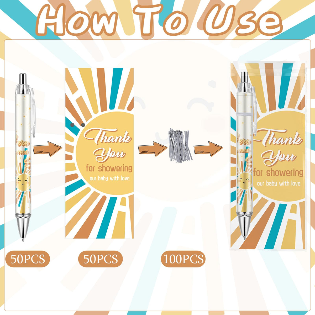 Lebsitey 50 Sets Baby Shower Favors Gifts for Guests Includes 50 Rolling Paper Ballpoint Pens and