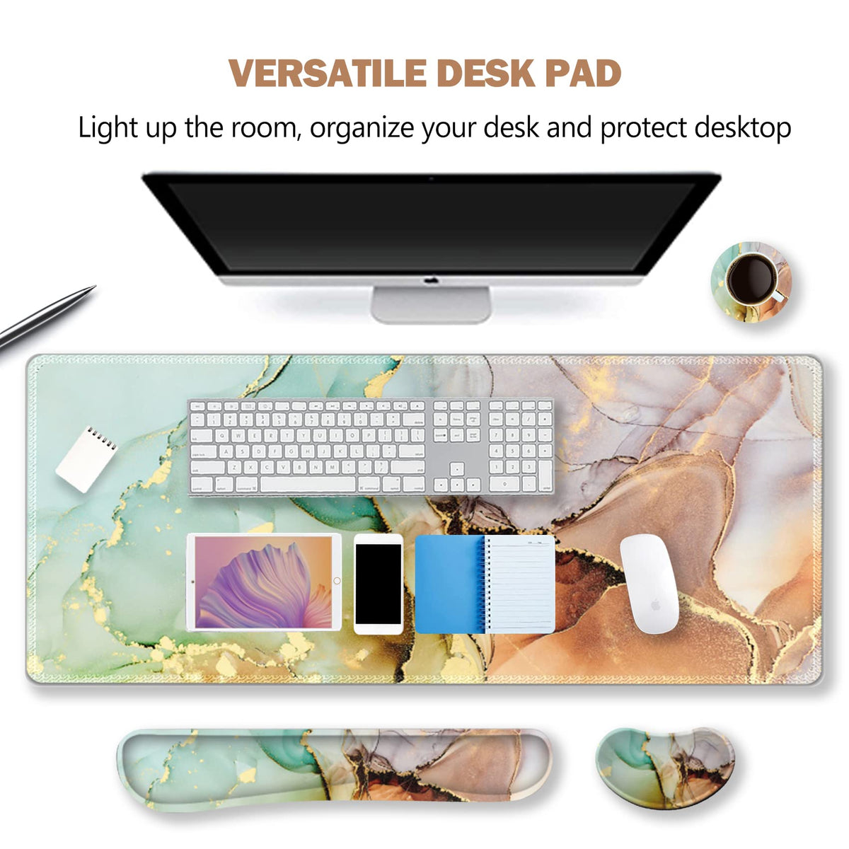 ARTSO Large Gaming Mouse Pad, Keyboard Wrist Rest Pad & Wrist Support Mousepad Set, Stitched Edge