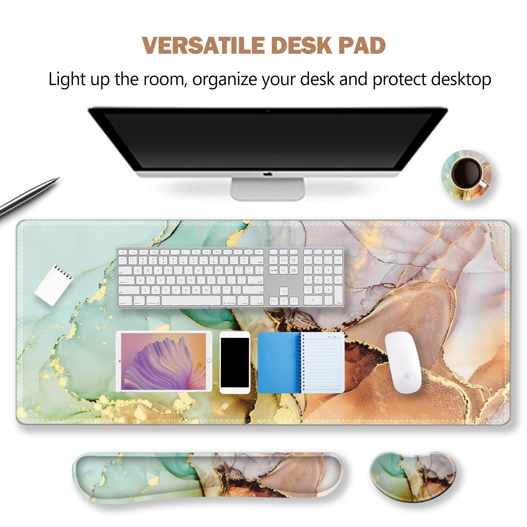 ARTSO Large Gaming Mouse Pad, Keyboard Wrist Rest Pad & Wrist Support Mousepad Set, Stitched Edge