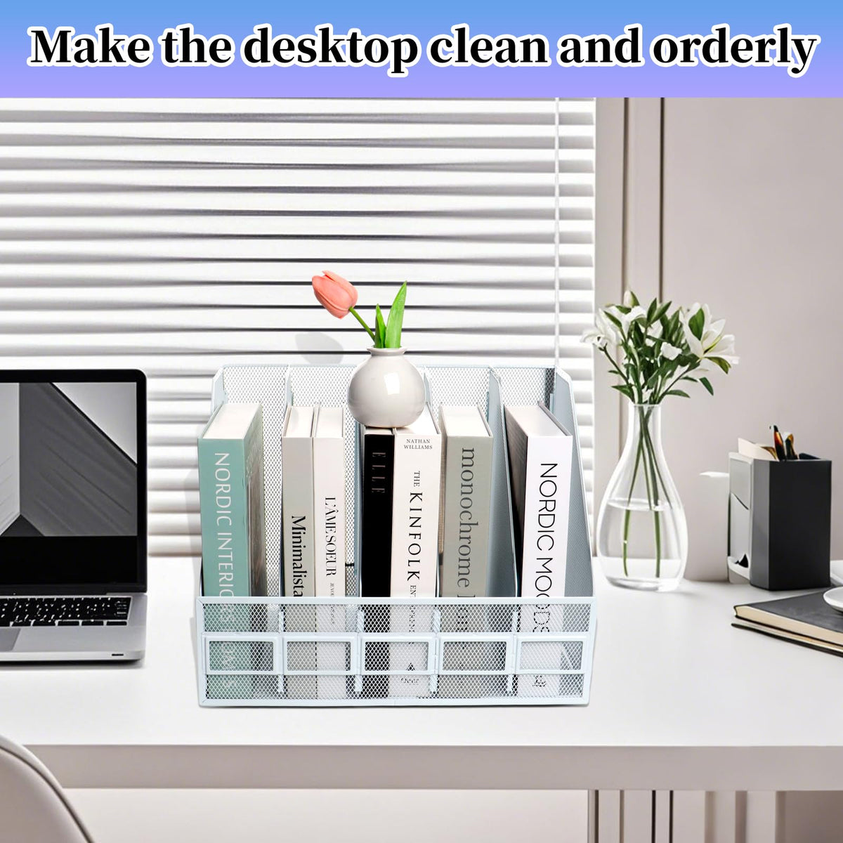 HMXLJJY Mesh Metal A4 Magazine File Holder, Desktop 5 Sections Document Holder Office File Storage