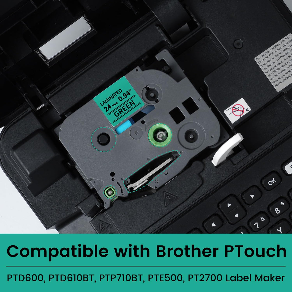 Compatible with Brother P-Touch 24mm 1 in Label Tape TZe-751 Black on Green