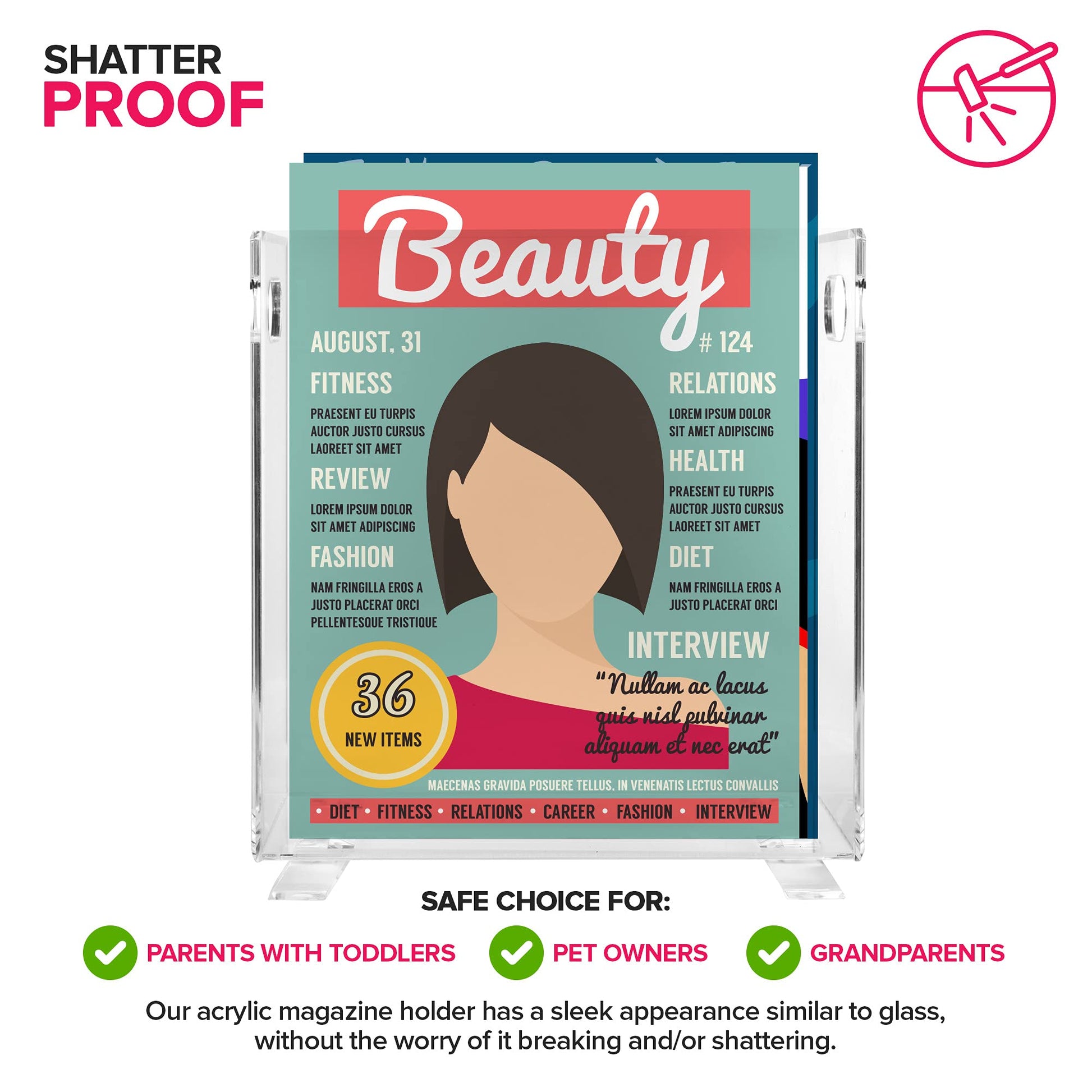 Stock Your Home Acrylic Magazine Holder - Crystal Clear Holder - Shatterproof - Open Top - Space