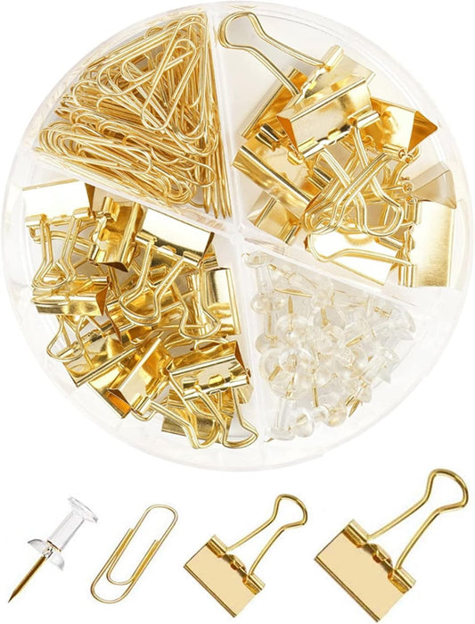 Creechwa Paper Clips Binder Push Pin Set, Assorted Sized Binder Clips