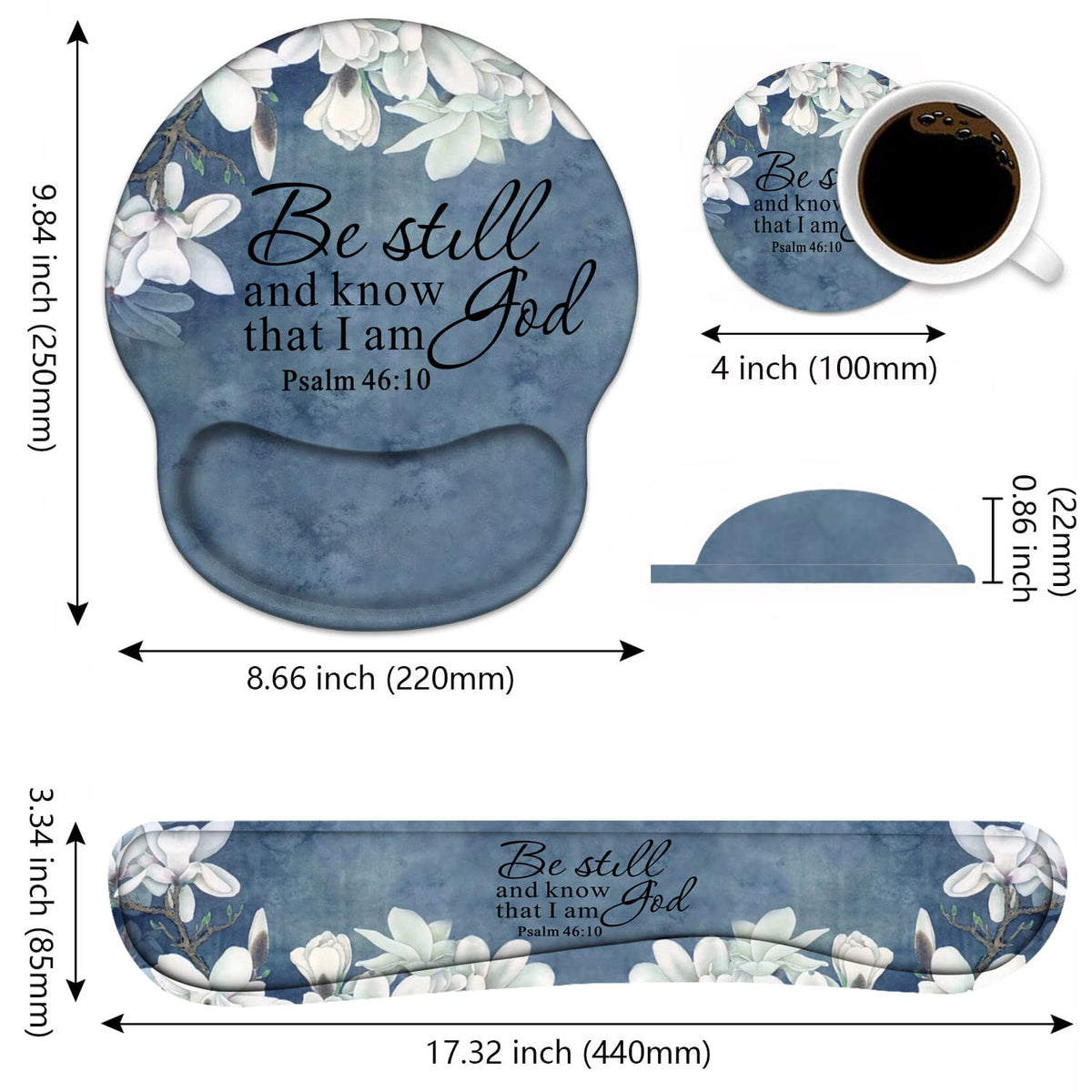 Keyboard Wrist Rest and Mouse Pad Wrist Support Set with Coasters, Christian Bible Verse Psalm