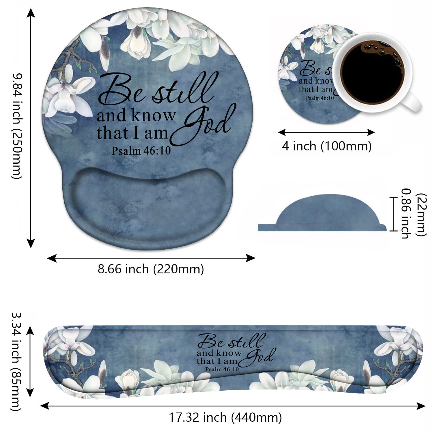 Keyboard Wrist Rest and Mouse Pad Wrist Support Set with Coasters, Christian Bible Verse Psalm