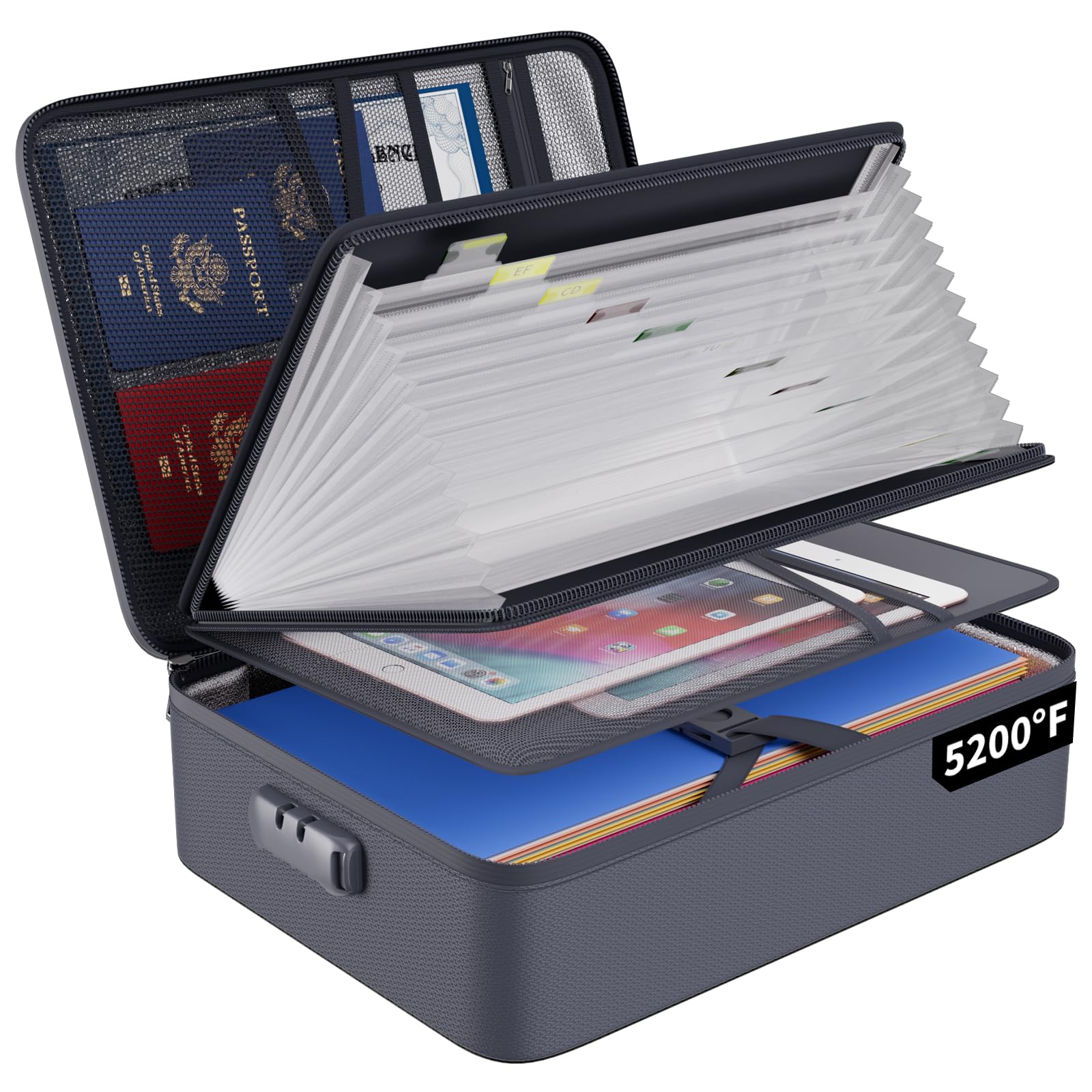 ENGPOW Fireproof Document Organizer Bag with Lock ＆ Accordion File Folder