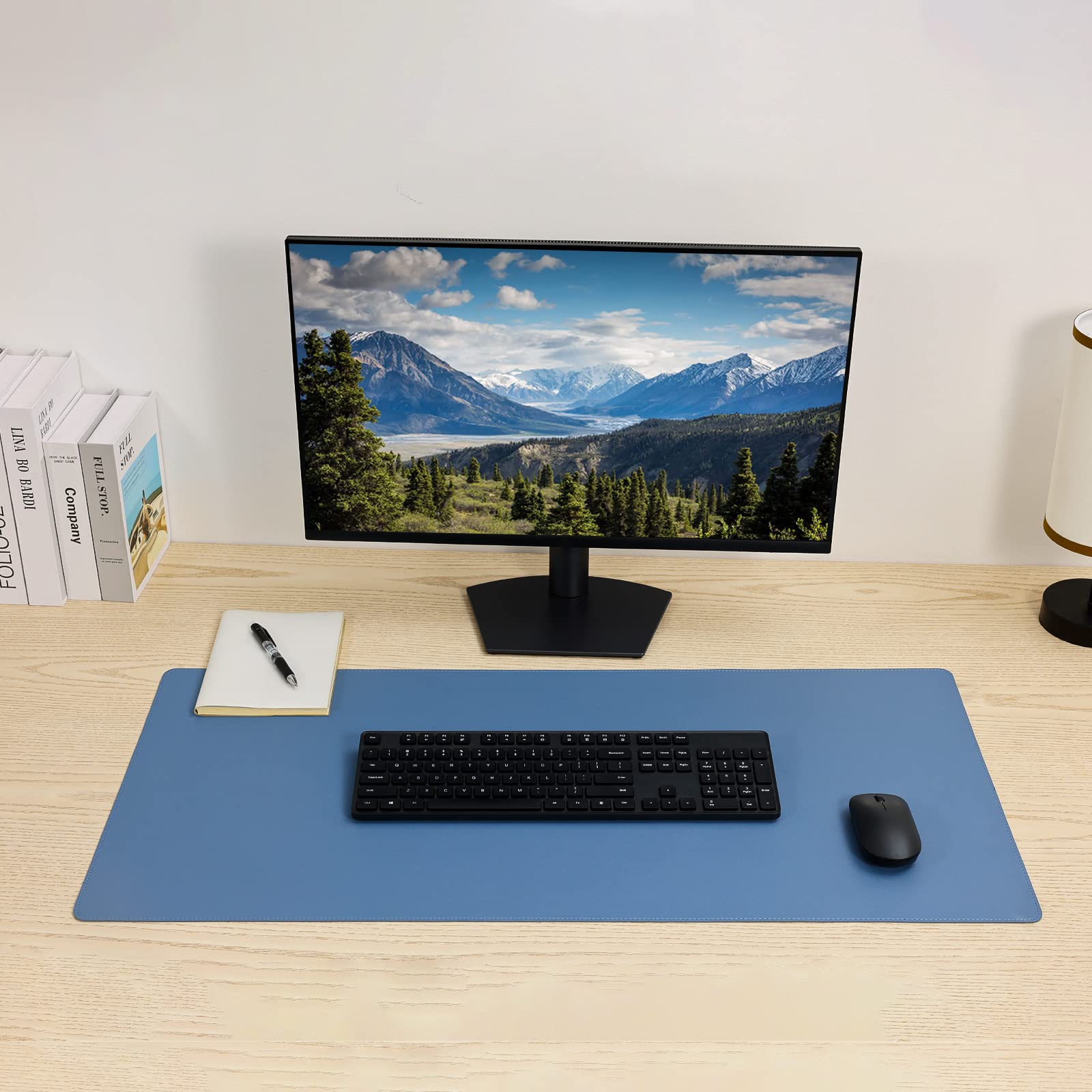 Wolaile Faux Leather Desk Pad Blotter,Water and Slip Resistant Writing Desk Protector Mat,Blue