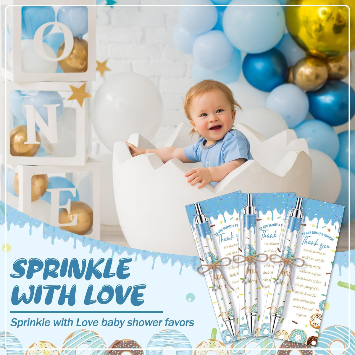 EYNDYN 145 Pieces Donut Baby Shower Favors for Guest Sprinkled with Love Ballpoint Pens and