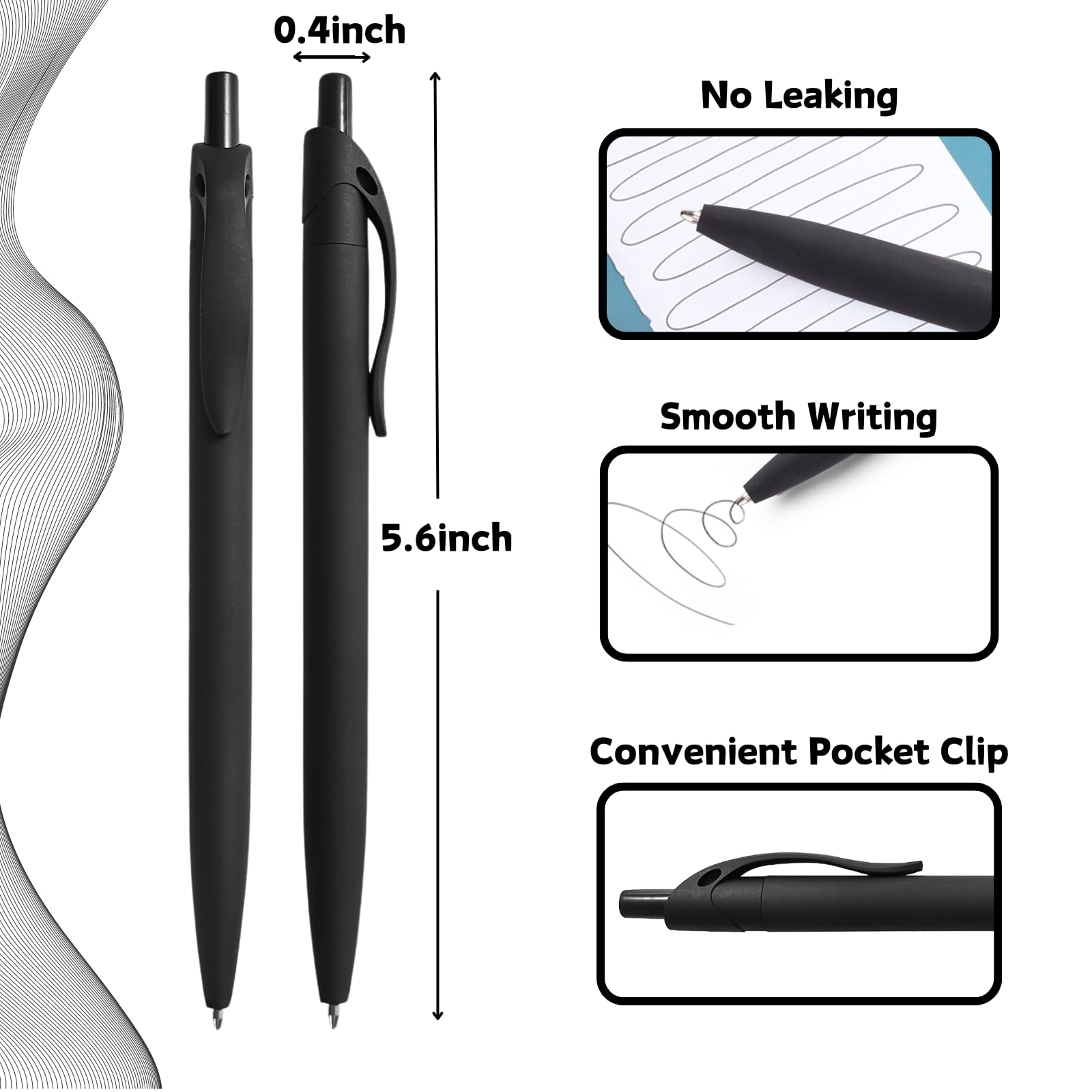 Wiaziert BallPoint Pens, 100 Pack (BLACK Ink),Bulk Pens, Black Barrel,Click Pens for Office Home