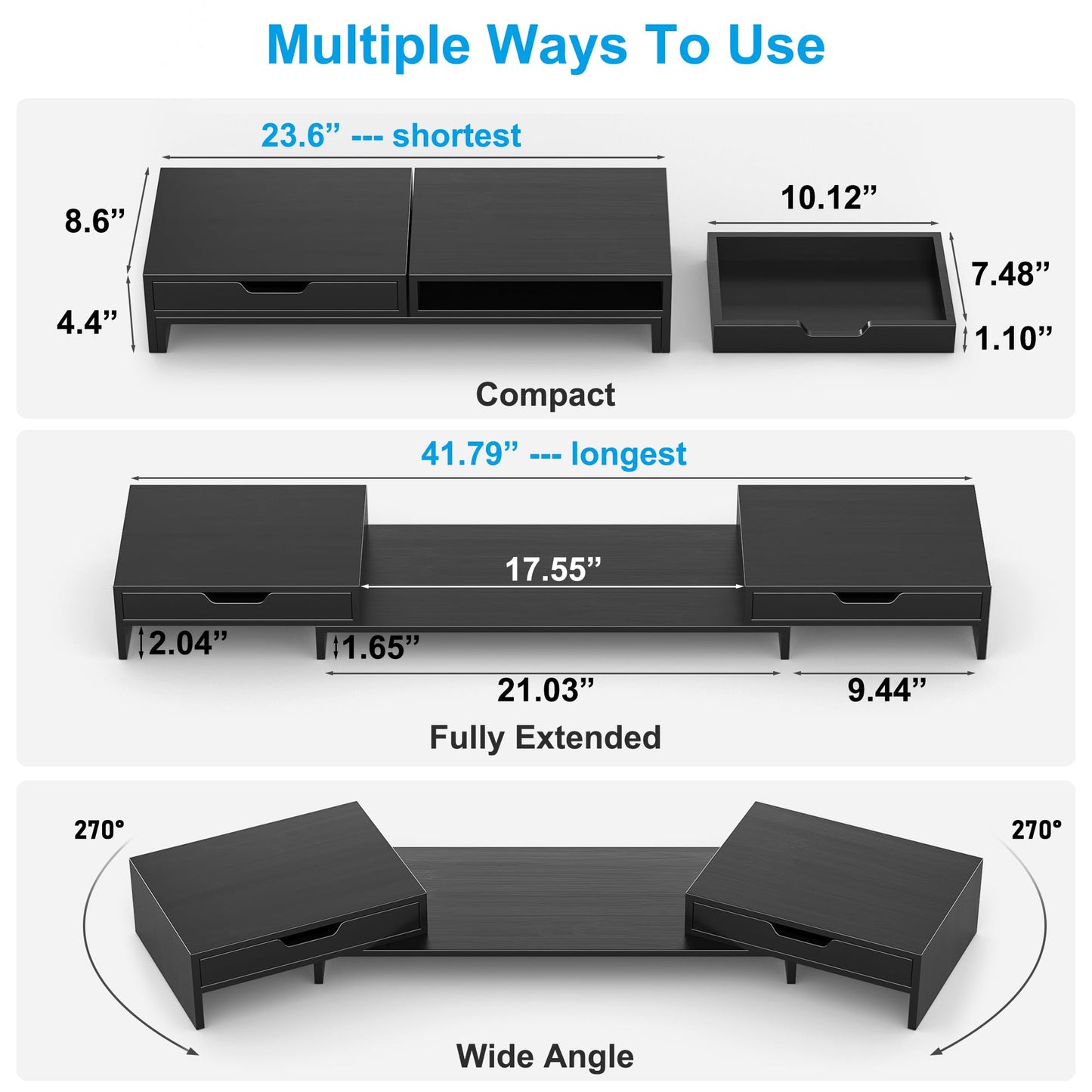 Epesoware Dual Monitor Riser with Two Drawer for Desk, No Assembly Required