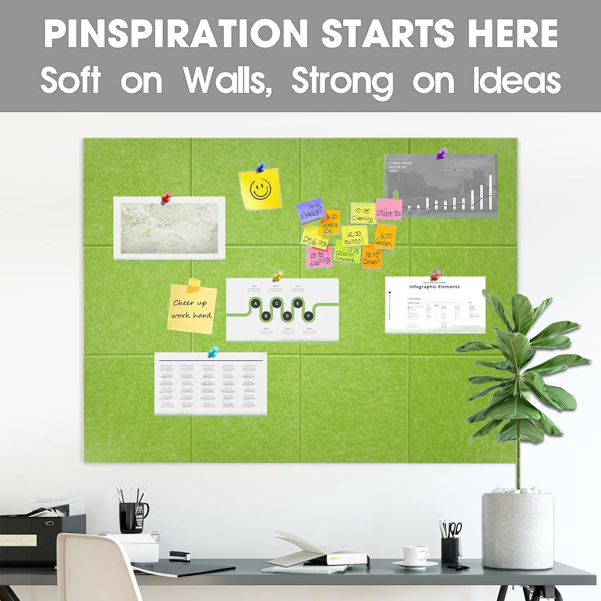 Large Cork Board Felt Wall Tiles, 47"x35" 12 Pack Felt Bulletin Board Pin Board with 48 Safe