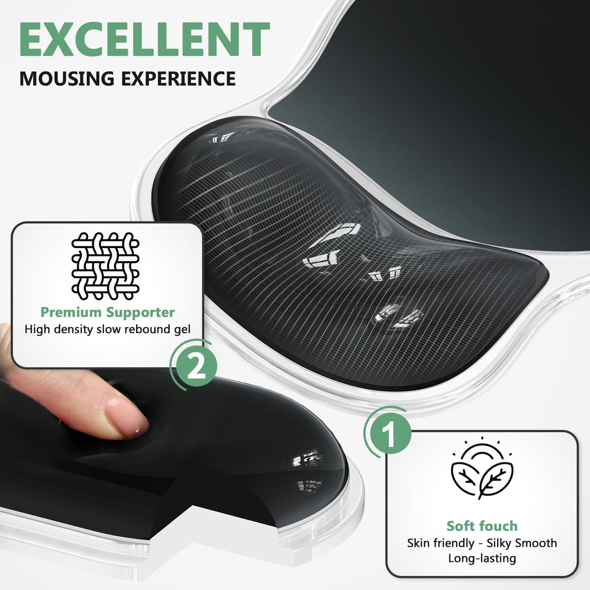 AKIT Ergonomic Mouse Pad with Wrist Rest&Keyboard Wrist Rest Set,Gel,Black