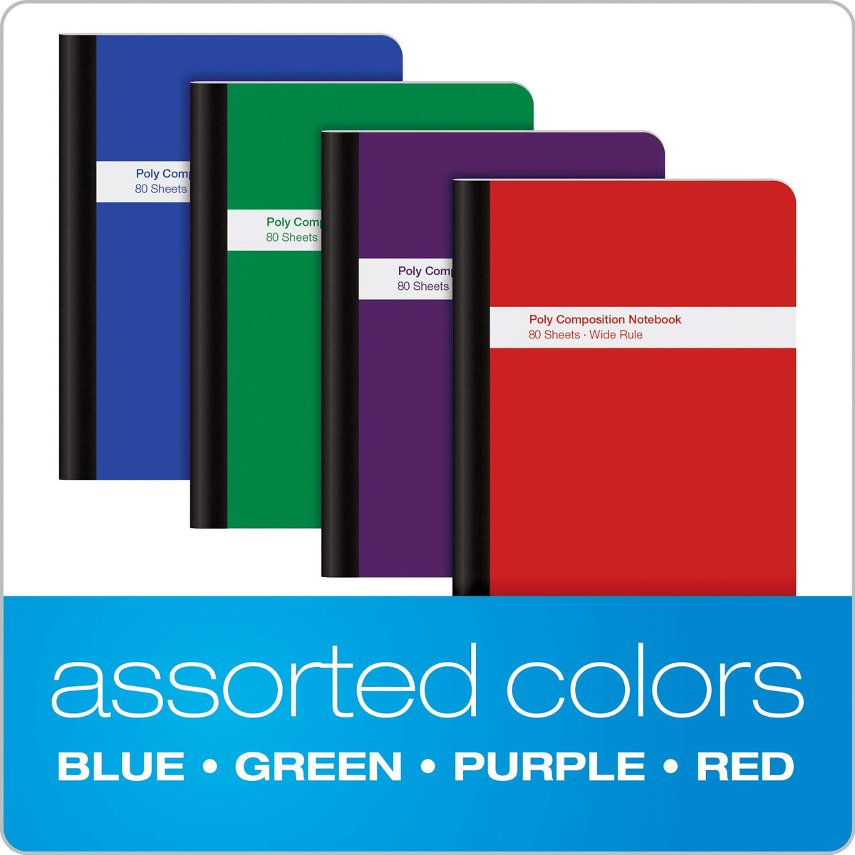 Oxford Poly Composition Notebook 4 Count(Pack of 1), Wide Ruled Paper, 9-3/4 x 7-1/2 Inches, 80