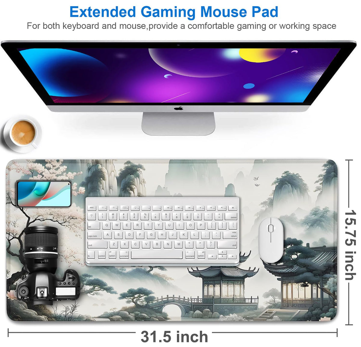 Large Gaming Mouse Pad, 31.5x15.7 inch Large Extended Computer Keyboard Mouse Mat, Water Resist
