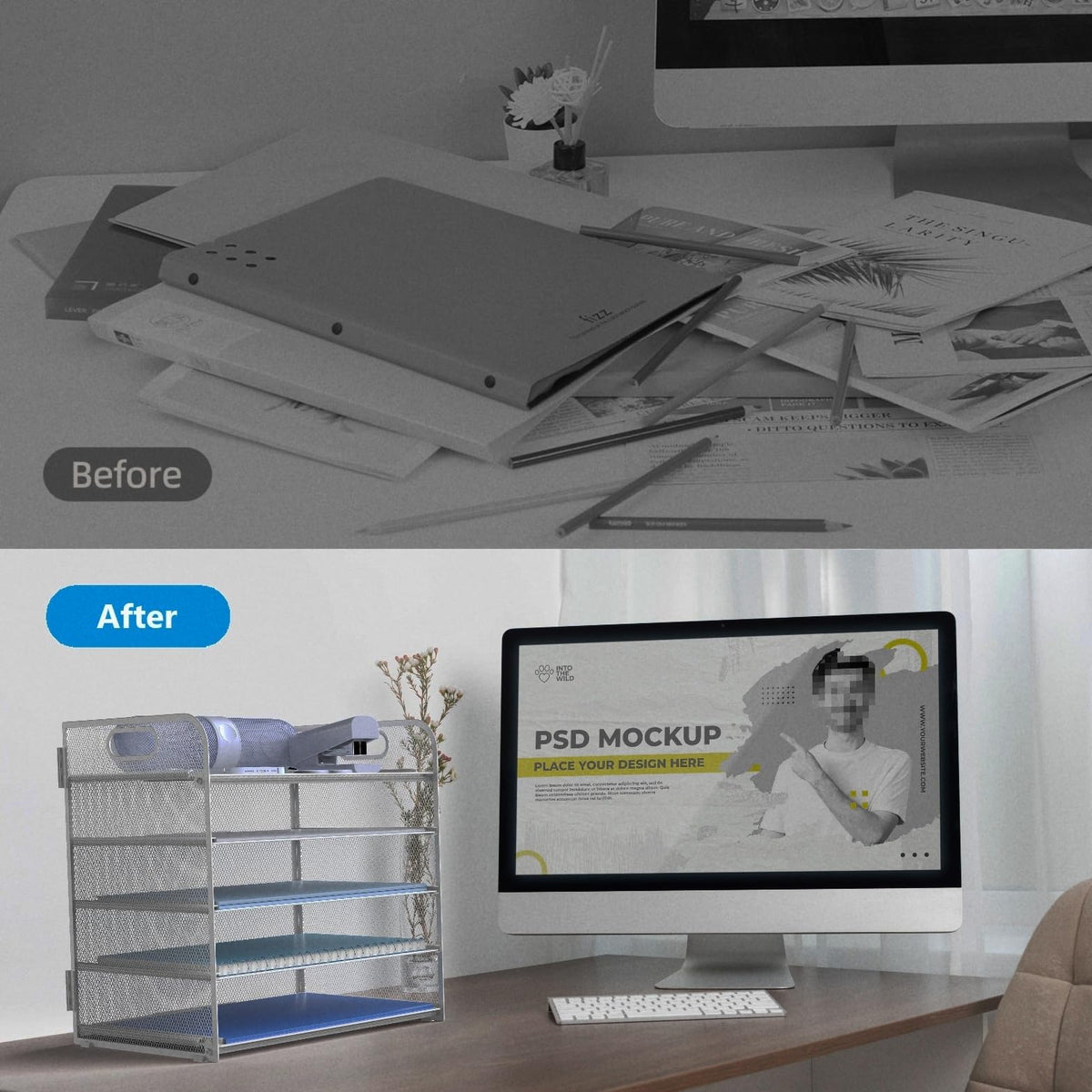 Letter Tray Paper Organizer 5-Tier Desk Organizer File Organizer Paper Holder with Handle, Metal